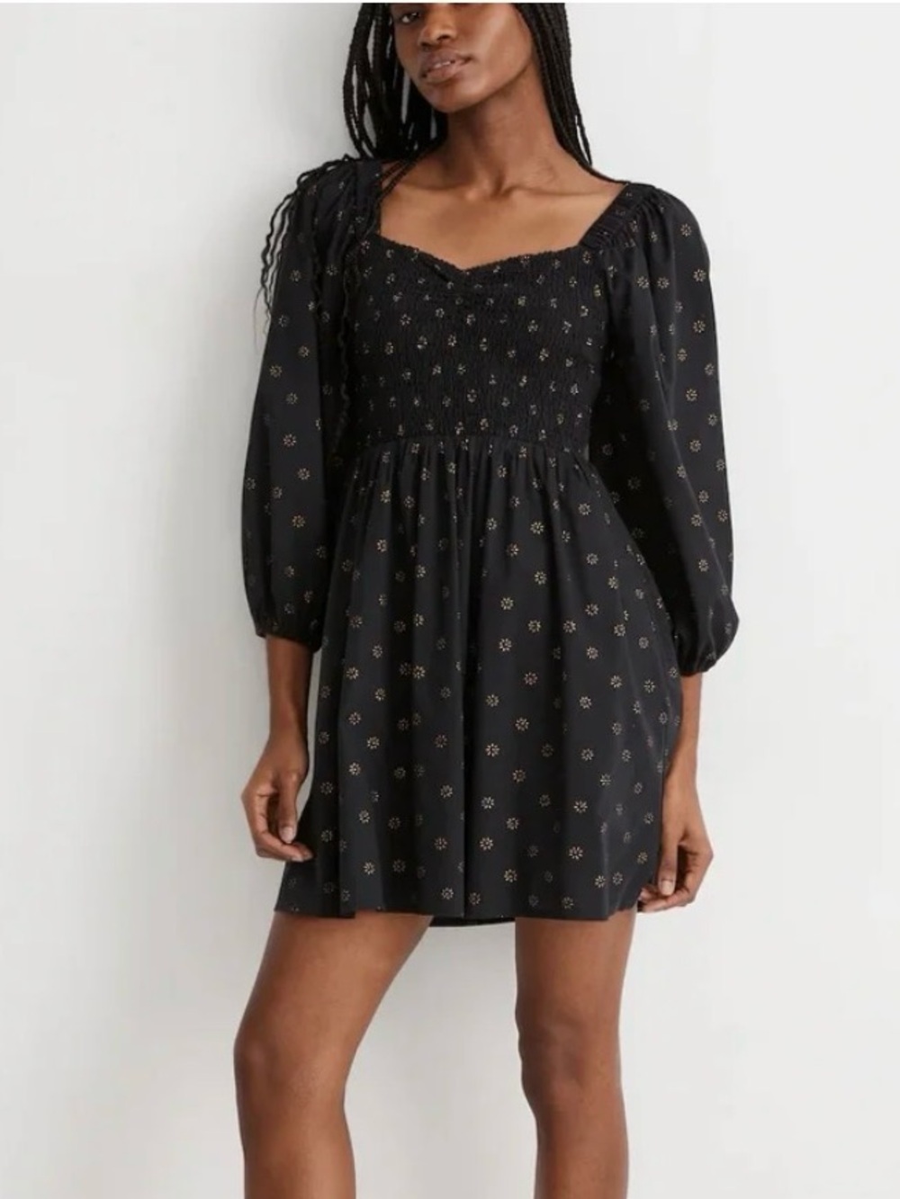 Madewell Lucie Sweetheart Midi Dress in Dot Daisies Black